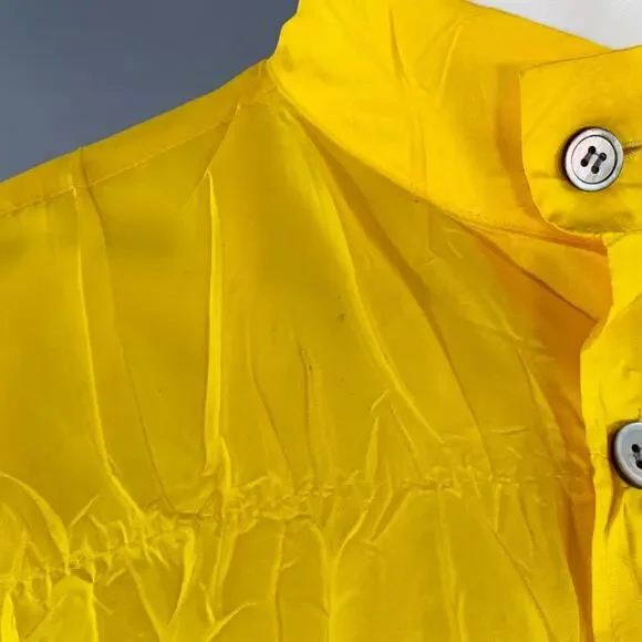 XS Yellow Wrinkled Polyester Nehru Collar Oversized Long Sleeve Shirt